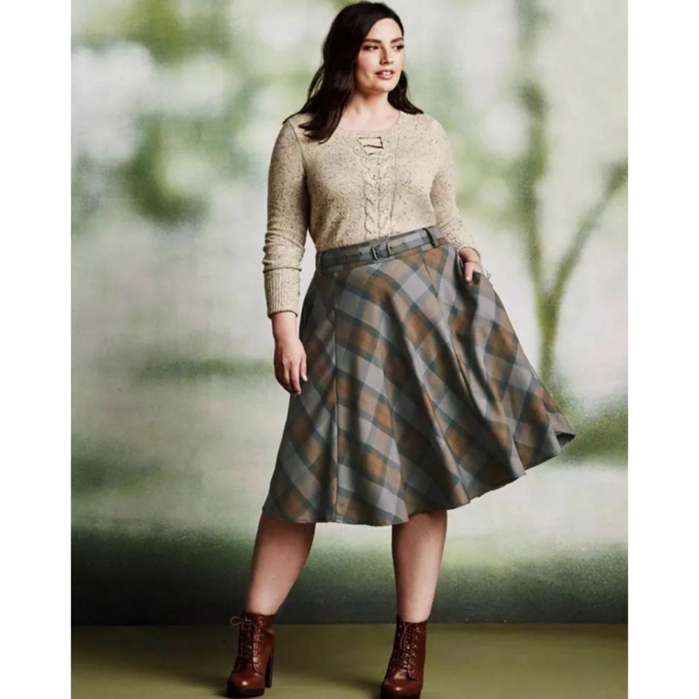 Torrid Plaid A-Line Skirt in Blue and Brown